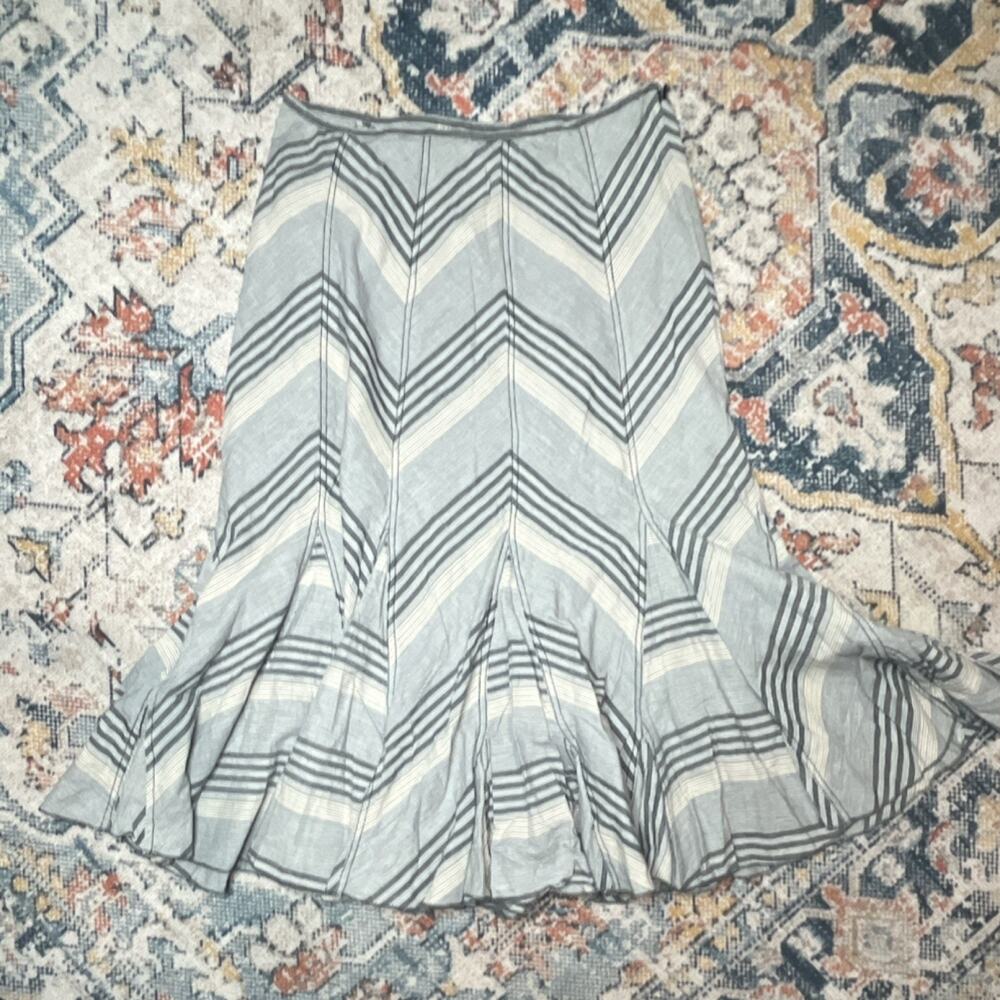 Y2K Monroe & Main Gray White Stripe Chambray Ruffle A-Line Midi Skirt 10 Zipper